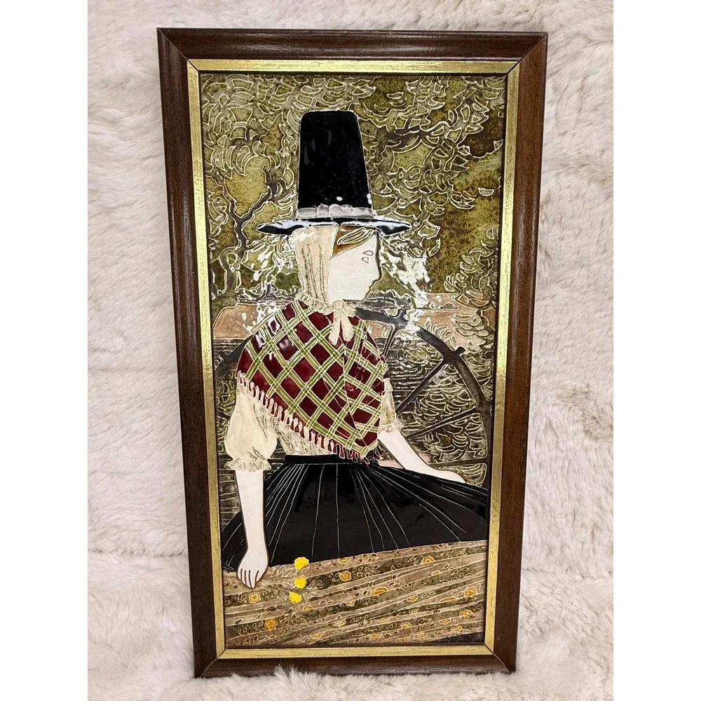 Vintage Rare Maw & Co Hand Majolica‎ Tile Painting Welsh Lady Framed England